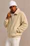 Men's Ecru Basic Plush Coat Ls-86042 - 2