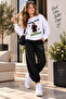 Girl's Manifest Sueda Printed White Sweatshirt Black Tracksuit 2-Piece Set - 2