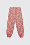 Girl's Crew Neck Patterned Pink Pajama Set - 5