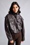 High Collar Pocketed Cropped Faux Leather Coat H3753Ax26Au - 3
