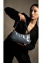Soft Leather Gold Detailed Blue Shoulder Bag Women's Daily Stylish Baguette Bag - - 2