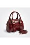 Mini Claret Red Shiny Patent Leather Look Women's Handbag with Crossbody Strap - - 4