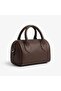 Brown Matte Textured Mini Hand and Shoulder Bag Women's Zippered Daily Stylish Bag 19X11 cm - - 2