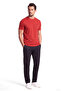 Men's Regular Fit Round Neck Logo Label Cotton Short Sleeve Red T-Shirt - 2