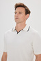 Men's White-Black Standard Fit Regular Cut 100% Cotton Polo Collar Knitwear T-Shirt - 3