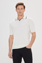 Men's White-Black Standard Fit Regular Cut 100% Cotton Polo Collar Knitwear T-Shirt