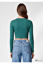 Long Sleeve Green Crop Basic T-Shirt Crop / Short Cut 1612822-71874 - 5