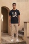 Men's Crew Neck Cotton Text Print Black T-Shirt - 3