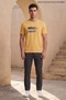 Men's Crew Neck Text Print Short Sleeve Yellow T-Shirt - 4