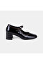 Women's Black Square-Toe Thick-Heeled Patent Leather Shoes - 2