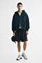 Kapüşonlu Fermuarlı Baskılı Üst Oversized Fit