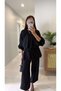 Meline Black Pleated Satin Balloon Sleeve Set - 4
