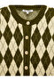 Buttoned Long Sleeve Crew Neck Argyle Patterned Cardigan - 7