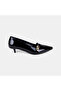 Women's Black Gold Buckle Short Heeled Patent Leather Shoes - 2