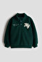 Yakalı Pelüş Sweatshirt