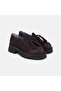 Women's Bitter Brown Tassel Detailed Thick Sole Suede Loafer
