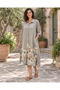 Stone Color Watercolor Floral Patterned Linen Shirt Dress with Pocket Detail
