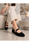 Women's Black Suede Gold Buckle Mary Jane Daily Ballet Flats Thick Comfortable Soft Sole Stc1351 - 4