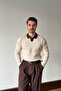 Atri Double Color Textured Regular Fit Polo Collar Beige Men's Knitwear Sweater - 4