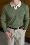 Atri Double Color Textured Regular Fit Polo Collar Khaki Men's Knitwear Sweater - 4
