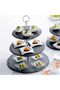 Natural Black Stone 3 Tier Round Slate Cake Stand with Chrome Carry Loop, dessert serving stand perfect for afternoon tea Wedding Plates Party Tableware Display - 2