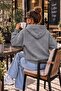 Women's Plain Hooded Sweatshirt with Kangaroo Pocket - 2