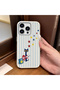 iPhone 14 Pro Compatible White Leather Textured Silicone Protects Camera Shock-Absorbing Cat and Star Pattern Case
