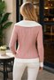 Women's Long Sleeve Wide Polo Collar Hair Braided White Detailed Classic Stylish Soft Daily Powder Knitwear Sweater - 3