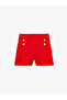 Elastic Waist Cotton Tweed Shorts with Button Detail - 2