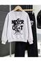 Boys' Never Quit Printed Gray Crew Neck Sweatshirt-Black Loose Fit Tracksuit Set - 2