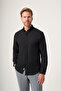 Black Buttoned Collar Oxford Slim Fit Cotton Shirt 1004265125