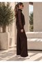 Brown Women's Lace Detailed Zippered Tracksuit Set – High Neck Top & Wide Leg Pants Two-Piece Set - 5