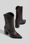 Brown Thick Heeled Pointed Toe Women's Boots - 3
