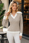 Women's Long Sleeve Wide Polo Collar Hair Braided White Detailed Classic Stylish Soft Casual Mink Knitwear Sweater - 6