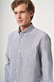 Black-White Buttoned Collar Long Sleeve Pocket Striped Pattern Comfort Fit Cotton Shirt 1004260224 - 3