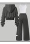 Girl's Star Printed Zippered Cardigan, Wide-Leg Sweatpants and Bodysuit 3-Piece Set - 3