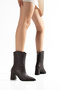 Brown Thick Heeled Pointed Toe Women's Boots - 6