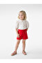 Elastic Waist Cotton Tweed Shorts with Button Detail