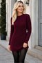 Women's Round Neck Long Sleeve Hair Braided Relaxed Cut Casual Stylish Burgundy Long Knitwear Sweater - 2