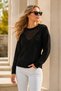 Women's Round Neck Long Sleeve Transparent Detailed Openwork Hair Braided Stylish Soft Casual Black Knitwear Sweater