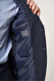 Navy Blue Mono Collar Striped 6 Drop Slim Fit Full Lining Flexible Suit 1001260149 - 4