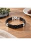 Darevio Black Leather Men's Bracelet - Woven Design on Wide Band with Silver Metal Detail - 3