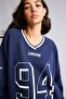 Oversize V-Neck Striped Collar Detailed Printed Sweatshirt I0201Ax26Au - 3