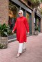 Women's Shirt Collar Casual Long Red Shirt Dress - 2