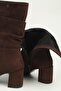 Women's Brown Suede Drawstring Fur Lined Thick Heeled Ankle Boots Pc-56205 - 3