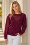 Women's Round Neck Long Sleeve Transparent Detailed Openwork Hair Braided Stylish Soft Casual Burgundy Knitwear Sweater