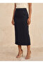 Smart Midi Length Column Skirt with Slit Detail