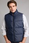 Waterproof Slim Fit Stand Collar Lined Zippered Faux Leather Puffer Vest H1726Ax26Au