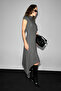 Kontrol Women's High Collar Short Sleeve Asymmetrical Cut Anthracite Dress - 4