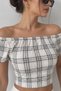 Women's Madonna Collar Elastic Short Sleeve Crop Blouse